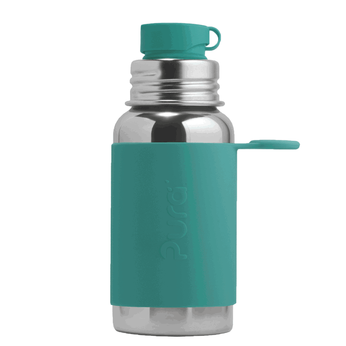 Pura - Botella de Agua Deportiva de Acero Inoxidable con Funda de Silicona 550 ml, Menta - Pura Stainless