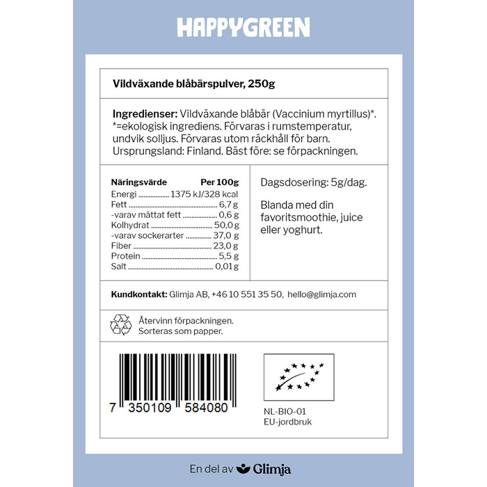 Ekologiskt Blåbärspulver, 250g - Happy Green