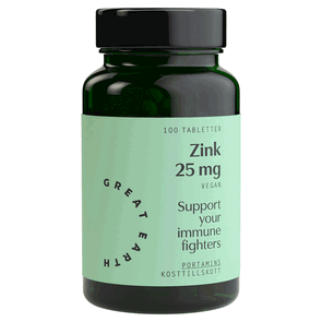 Zink 25 mg, 100 tabletter - Great Earth