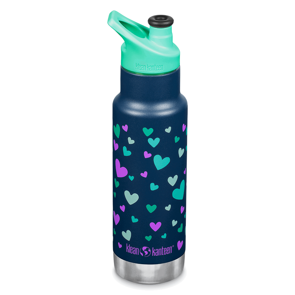 Kid Kanteen Isolerad Vattenflaska Sport Cap, Navy Hearts 355 ml