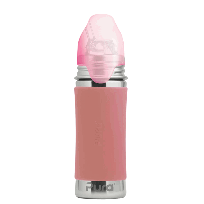 Pura - Kiddo Straw Bottle Acero Inoxidable con Funda de Silicona 325 ml, Rose - Pura Stainless
