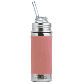 Pura - Kiddo Straw Bottle Rustfritt Stål med Silikonhylse 325 ml, Rose - Pura Stainless