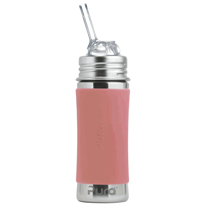 Pura - Kiddo Straw Bottle Rostfritt Stål med Silikonhölje 325 ml, Rose - Pura Stainless