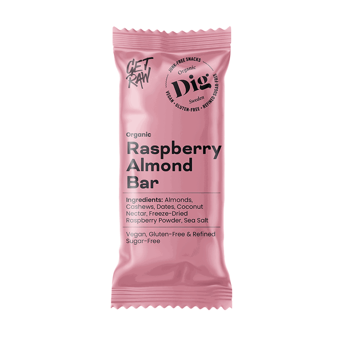 Dig Raspberry & Almond Bar, 12 x 42g ekologisk - DIG