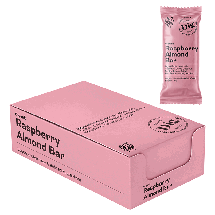 Dig Raspberry & Almond Bar, 12 x 42g ekologisk - DIG