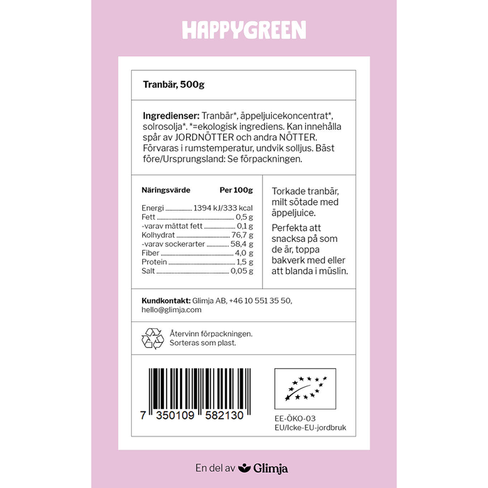 Tranbär, 500g ekologisk - Happy Green