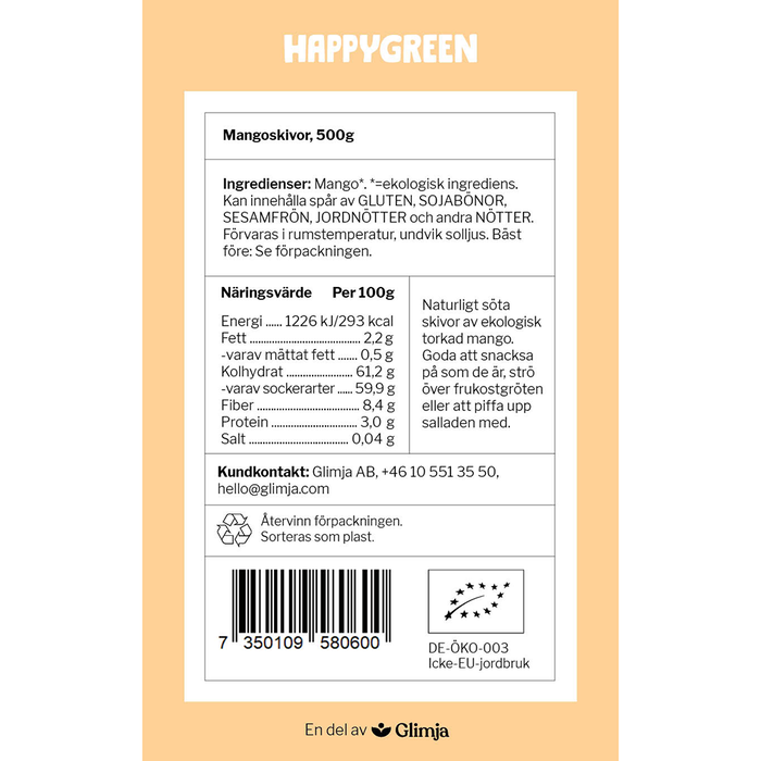 Ekologiska Mangoskivor Torkade, 500g - Happy Green